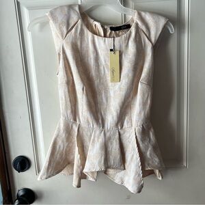 SugarLips Cream Patterned Peplum Blouse Size Small NWT